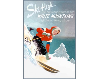 White Mountains New Hampshire Travel Poster Snow Ski Paris Art Print 329