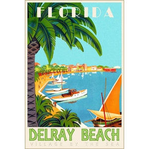 Delray Beach Florida Atlantic Ocean Treasure Coast Travel Poster Broders Repro Palm Beach County Art Print 313