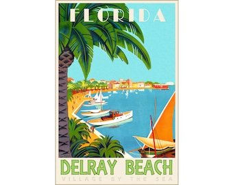 Delray Beach Florida Atlantic Ocean Treasure Coast Travel Poster Broders Repro Palm Beach County Art Print 313