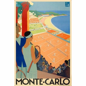 Monte Carlo Mónaco Francia Costa de Azur Playa Escena Cartel Roger Broders Retro Restaurado Arte Impresión 300