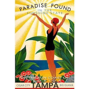 Tampa Florida Travel Poster New Retro Roger Broders Sun Coast Beach Pin Up Art Deco Print 314