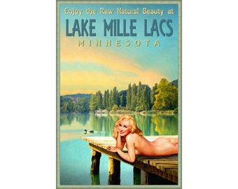 Lake Mille Lacs Minnesota Marilyn Monroe Pin Up Poster Duck Dock Sunset Art Print 293