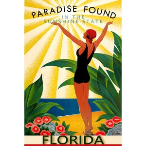 Cartel de viaje de Florida Sunshine State Nuevo Retro Roger Broders Pin Up Art Déco Print 314