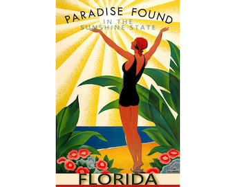 Florida Travel Poster Sunshine State New Retro Roger Broders Pin Up Art Deco Print 314