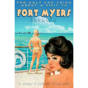 Fort Myers Florida Crucero Pin Up Travel Cartel Caribe MarAtlántico Océano Liner Vacation Pulp Art Print 331