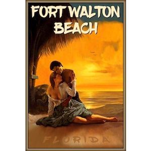 Fort Walton Beach Okaloosa County Florida Beach Travel Poster Emerald Coast Pulp Cover Art Print 380