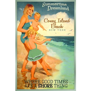 Coney Island Beach Brooklyn New York Poster New Retro Familie Strand Empire State Travel Art Print 398