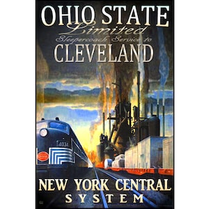 Cleveland Ohio State Limited New York Central Railroad Train Travel Poster EMD Diesel Streamliner Leslie Ragan Retro Art Print 292