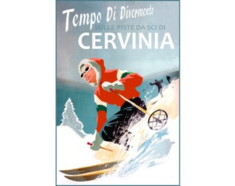 Cervinia Italy Ski Travel Poster New Retro Winter Sports Aosta Valley Valtournenche Art Print 311