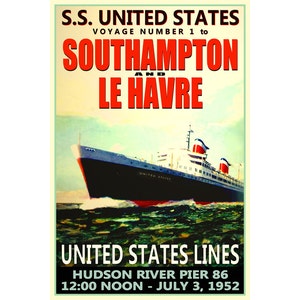 SS VEREINIGTE STAATEN Maiden Voyage neue Ocean Liner Poster exklusive Original Schiff Kunstdruck 002