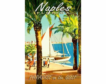 Naples Florida Gulf of Mexico Paradise Coast Travel Poster Champseix Repro Collier County Art Print 387