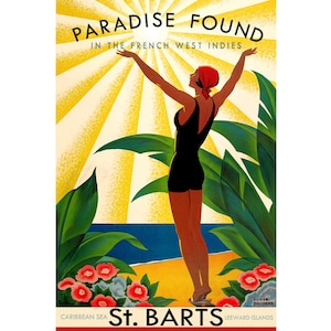 St Barts Francés Indias Tropical Beach Travel Poster Roger Broders Caribbean Art Print 314
