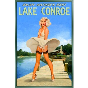 Lake Conroe Texas New Marilyn Monroe Travel Poster New Retro Style Original Wind Blown Skirt Pin Up Art Print 224