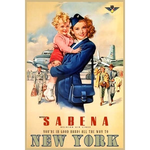 Sabena Airlines New York Audrey Hepburn New Retro Mid-Century Style Airplane Travel Poster Art Print 367