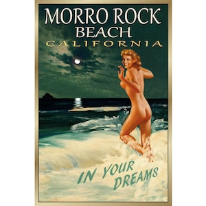 MORRO ROCK Beach California Marilyn Monroe Travel Poster New Original Retro Bathing Beauty Pin Up Ocean Art Print 171