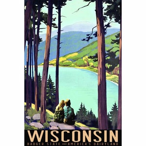 Wisconsin Badger State Boy and Girl Travel Poster Roger Broders America's Dairyland Art Print 372