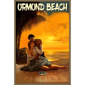 Ormond Beach Sunrise Volusia County Florida Cartel de viaje Fun Coast Pulp Cover Art Print 380