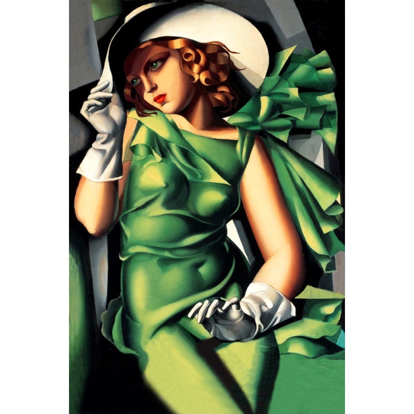 Young Girl in Green by Lempicka New Retro Poster Pin Up Art Deco Print High Fashion Hat and Gloves 211