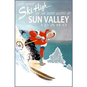 Sun Valley Idaho Schnee Ski Winter Sport Reisen Poster rauchige Berge Slalom Abfahrt Paris Kunstdruck 329