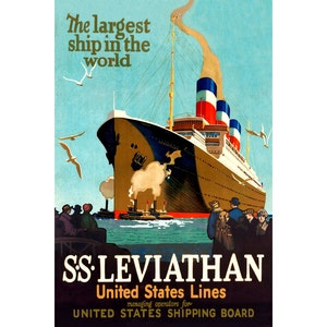 Dampfschiff LEVIATHAN neue US-Linien Reisen Poster Retro Ocean Liner Schlepper Kunstdruck 102