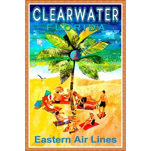Clearwater Florida Eastern Air Lines neue Sonnenschein Zustand Reise Poster Strand Palm Tree Ozean Kunstdruck 278