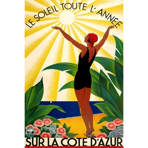 Sur La Côte D’Azur Travel Poster PLM Chemin de Fer Railway Art Roger Broders Repro Print 314