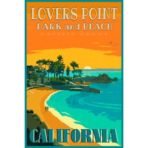 Lovers Point Beach Pacific Grove California Poster Monterey Bay Travel Art Print 305