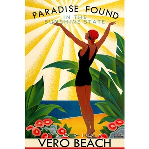VERO BEACH Florida Paradise Found Sunburst New Travel Poster Roger Broders Art Print 314