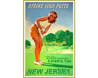 NEW JERSEY -- Kristen Golf Pretty Putter Pin Up Poster - 3 sizes - New Original Sport Landscape Art Print 225