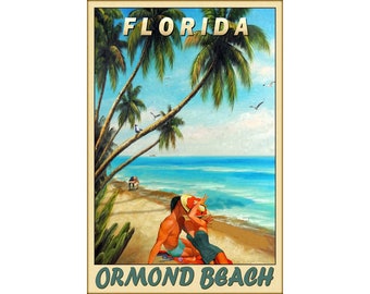 Ormond Beach Florida Brevard County Travel Poster New Tropical Romance Art Print 399