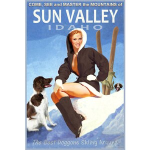 Sun Valley Idaho Neve Esqui Esportes de Inverno Cartaz de Viagem Brittany Spaniels Smoky Mountains Art Print 328