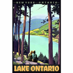 Lake Ontario Retro Roger Broders Travel Poster New York Ontario Boy Girl Dog Great Lakes Art Deco Print 372