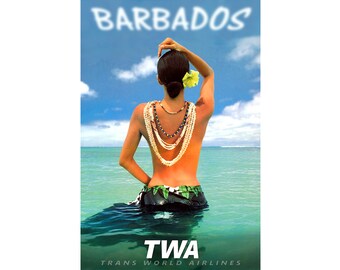 Barbados Caribbean West Indies TWA Airline Travel Poster Sarong Bareback Art Print 394