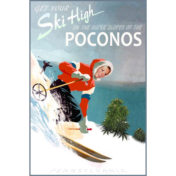 Pocono Mountains Pennsylvania Snow Ski Winter Sports Travel Poster Downhill Slalom Paris Art Print 329