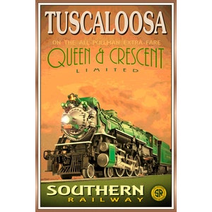 Tuscaloosa QUEEN &CRESCENT Limited Railway Travel Poster New Orleans to Cincinnati Southern Railroad Train-4 sizes-Retro Art Print 228