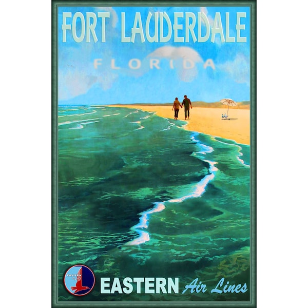Fort Lauderdale Florida Eastern Air Lines Poster Atlantic Ocean Caribbean Sea Shore Gulf of Mexico Art Print 287
