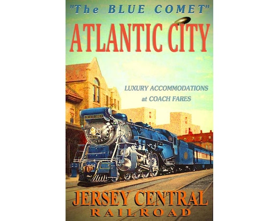 Jersey Central Railroad BLUE COMET Custom Train Poster Your Choice