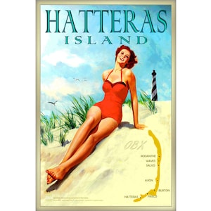 Hatteras Island Outer Banks North Carolina Cartel Playa Baño Belleza Faro OBX Ocean Art Print 091