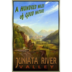 JUNIATA RIVER Valley Pennsylvania Original Travel Poster Huntindon County Petersburg Alexandria Retro Art Print 145