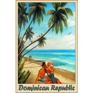 Dominican Republic Hispaniola Lovers Kiss Caribbean Beach New Tropical Travel Poster Art Print 399 C