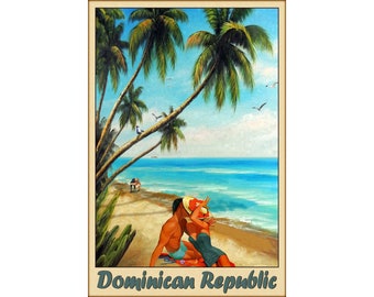 Dominican Republic Hispaniola Lovers Kiss Caribbean Beach New Tropical Travel Poster Art Print 399 C