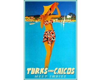 Turks and Caicos West Indies Caribbean Tropical Travel Poster Repro Art Print 377