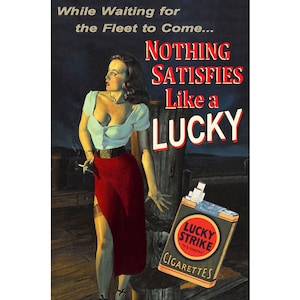 LUCKY STRIKE Cigarette Smoker New Original Retro Poster Port Harbor Pier Pin Up Art Print 077