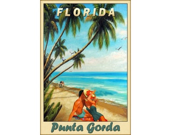 Punta Gorda Florida Charlotte County Cultural Coast Beach Travel Poster New Retro Tropical Romance Art Print 399