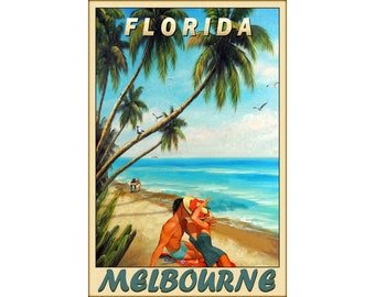 Melbourne Florida Brevard County Travel Poster New Retro Tropical Romance Art Print 399