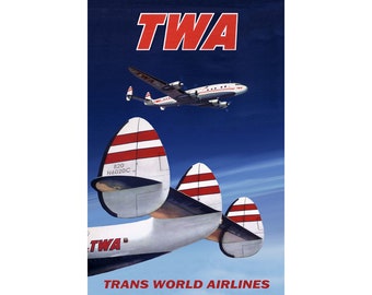 TWA Trans World Airlines Lockheed Constellation Travel Poster Retro Triple Tail Plane Art Print 280