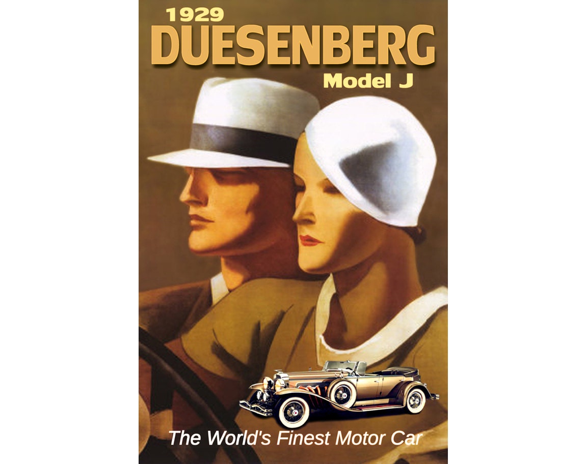 1929 デューセンバーグ モデル J 新しいレトロ高級車ポスター
