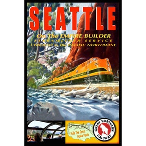 SEATTLE Washington Great Northern Railway Train Travel Poster New Original Retro Railroad Art Print 048