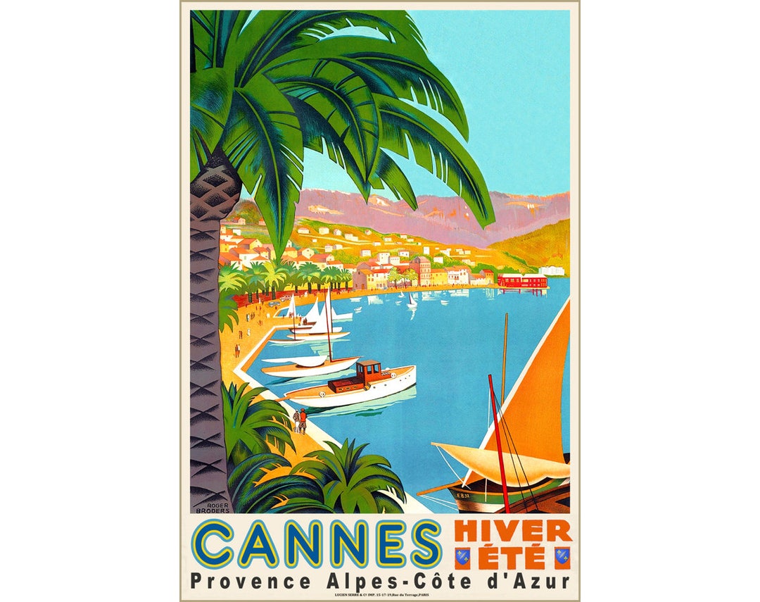 Cannes Alpes Cote D'azur France Travel Poster Mediterranean Art