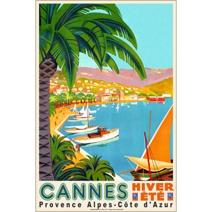 Cannes Alpes Cote D'Azur Francia Cartel de viaje arte mediterráneo Roger Broders Repro Impresión 313